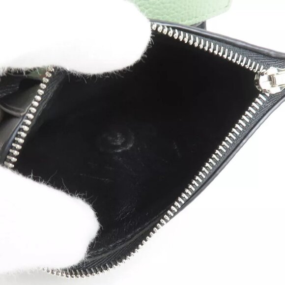 Auth LOEWE Anagram Pansy Trifold Wallet Green Leather/Silvertone - Picture 13 of 15